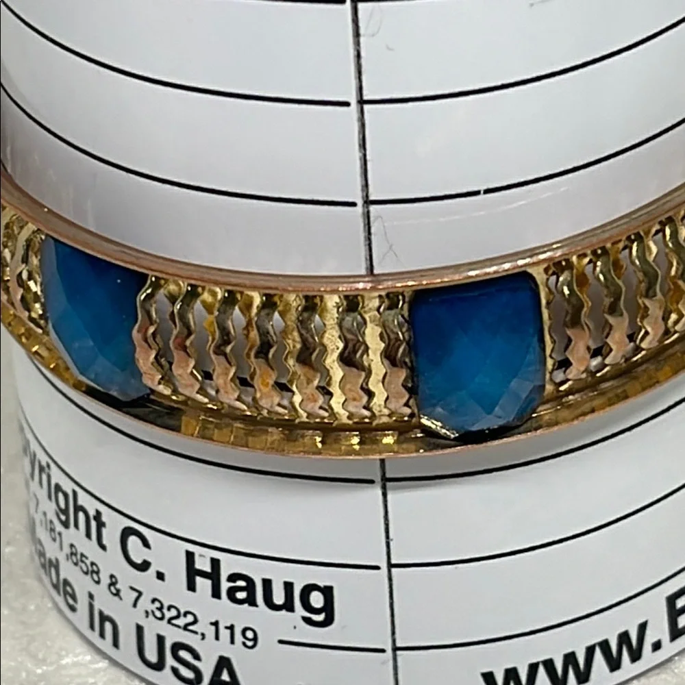 Goldtone and faceted Blue Bangle Bracelet